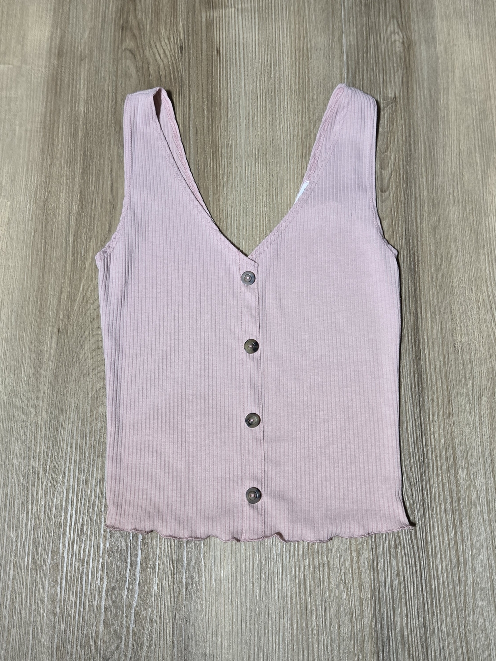 Caution To The Wind Blush Ribbed Button-Front Tank